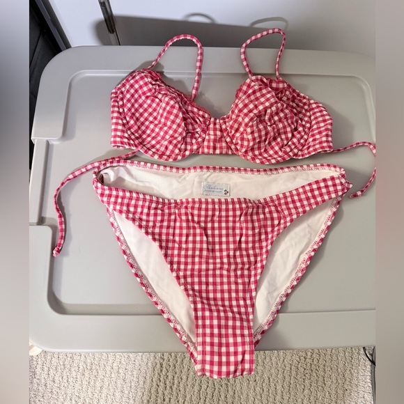 Shoshanna Other - Shoshanna Swimwear Red Gingham Bikini Retro Cherry Logo sz L